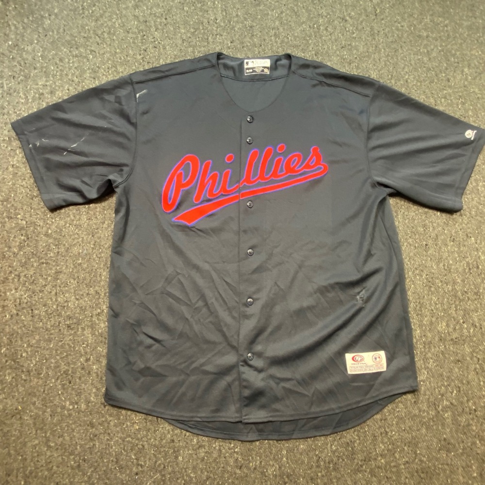 True Fan Philadelphia Phillies Baseball Jersey XL Men Navy Blue Sporty Mesh Logo